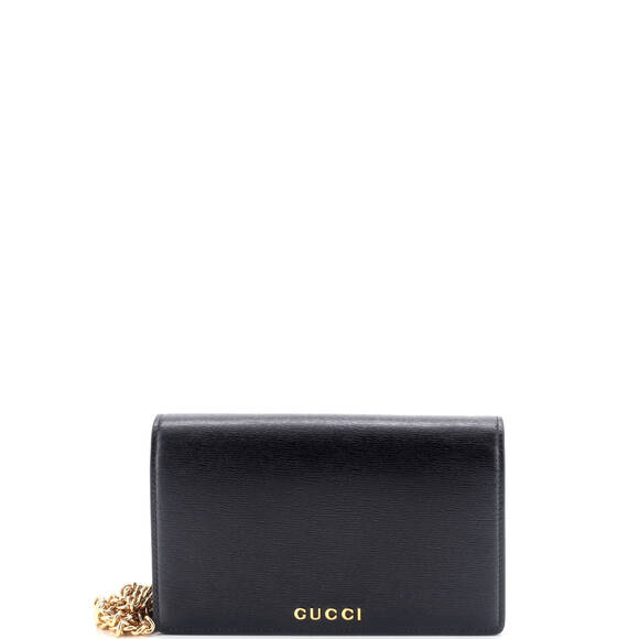 Gucci Script Logo Chain Wallet Leather #183569G83B - Picture 1 of 7
